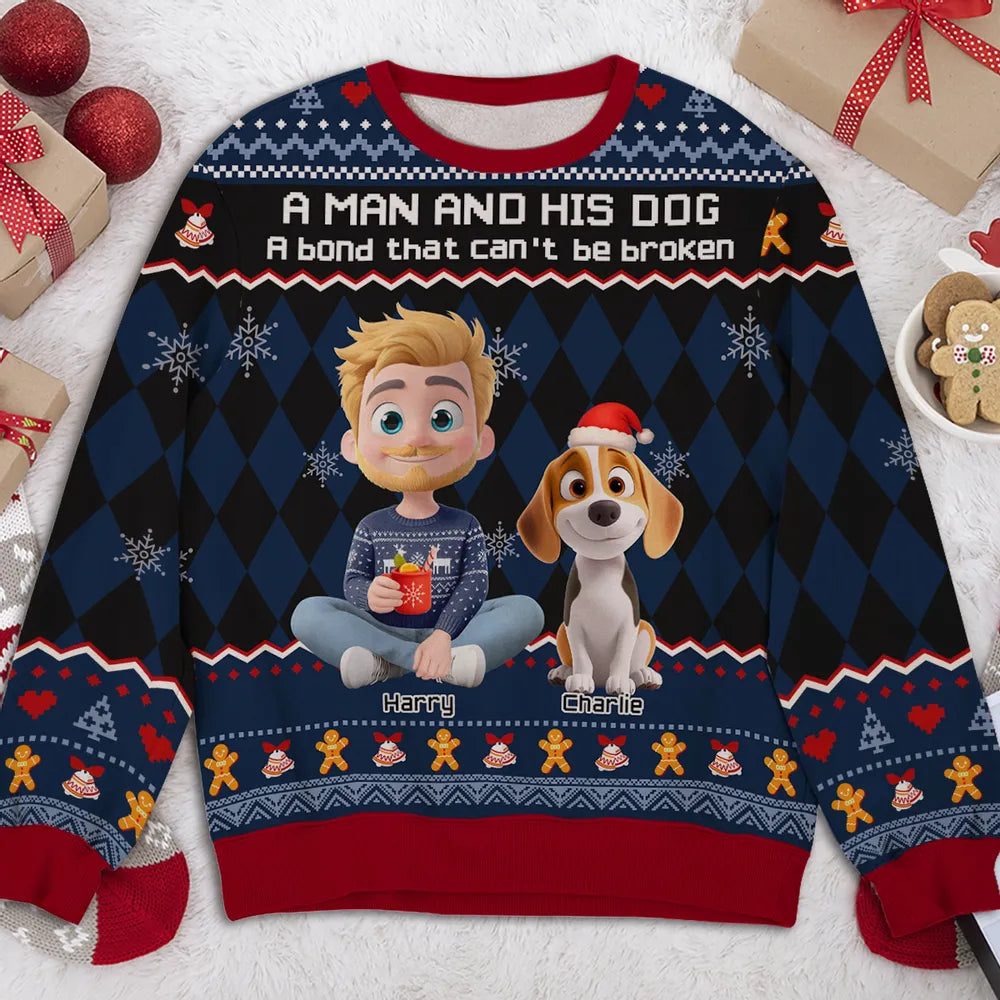 Personalized Printed Sweatshirt for Dog Dads – A Man and His Dog Christmas Gift, Unique Cozy Holiday Surprise