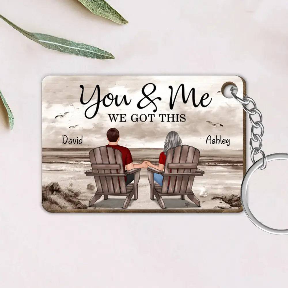 Seaside Memories - Personalized Vintage Beach Couple Acrylic Or Wooden Keychain - A Timeless Anniversary Gift for Him & Her