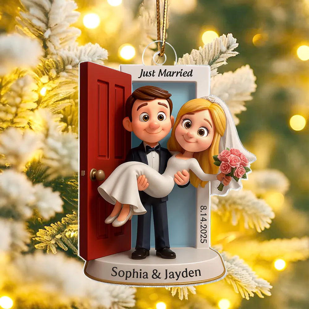 Just Married Acrylic Ornament, Groom Carrying Bride Design, Wedding Keepsake Gift