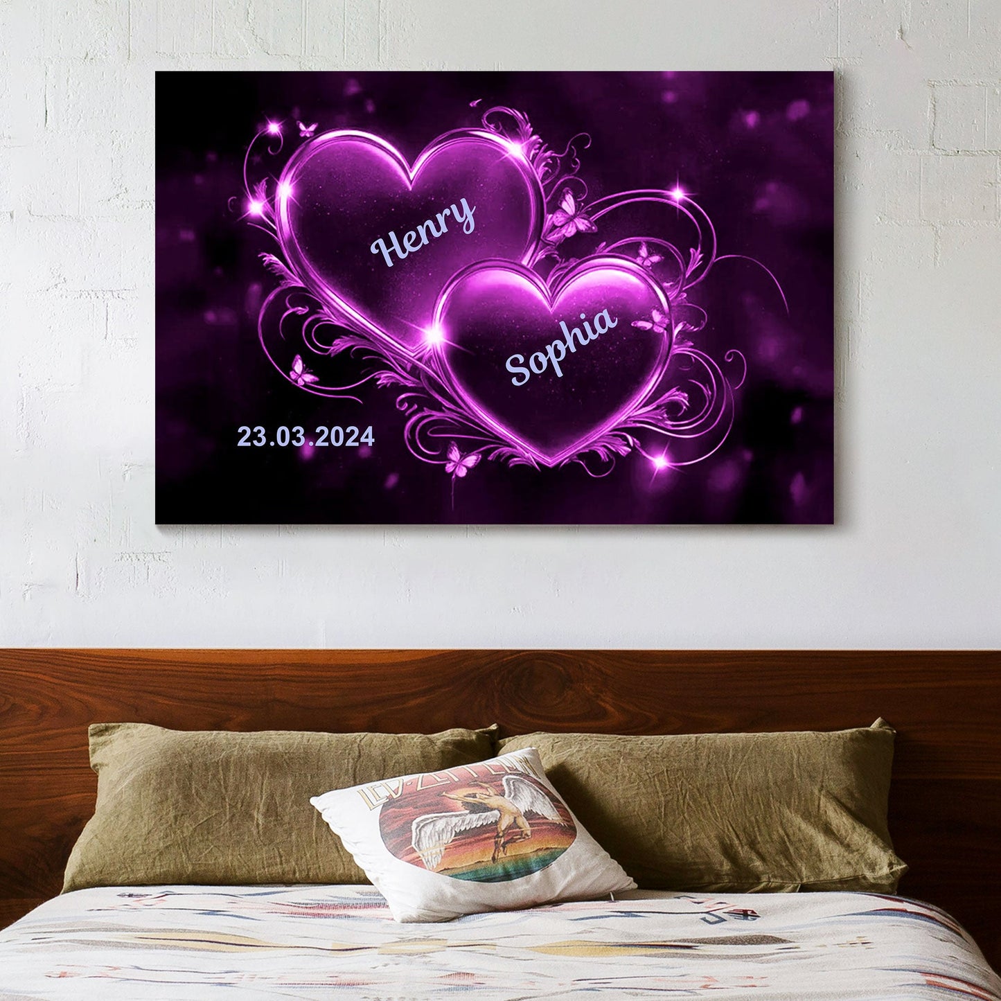 Romantic Double Heart Neon Poster or Canvas - Personalized Valentine’s Day Gift for Couples, Bedroom Decor