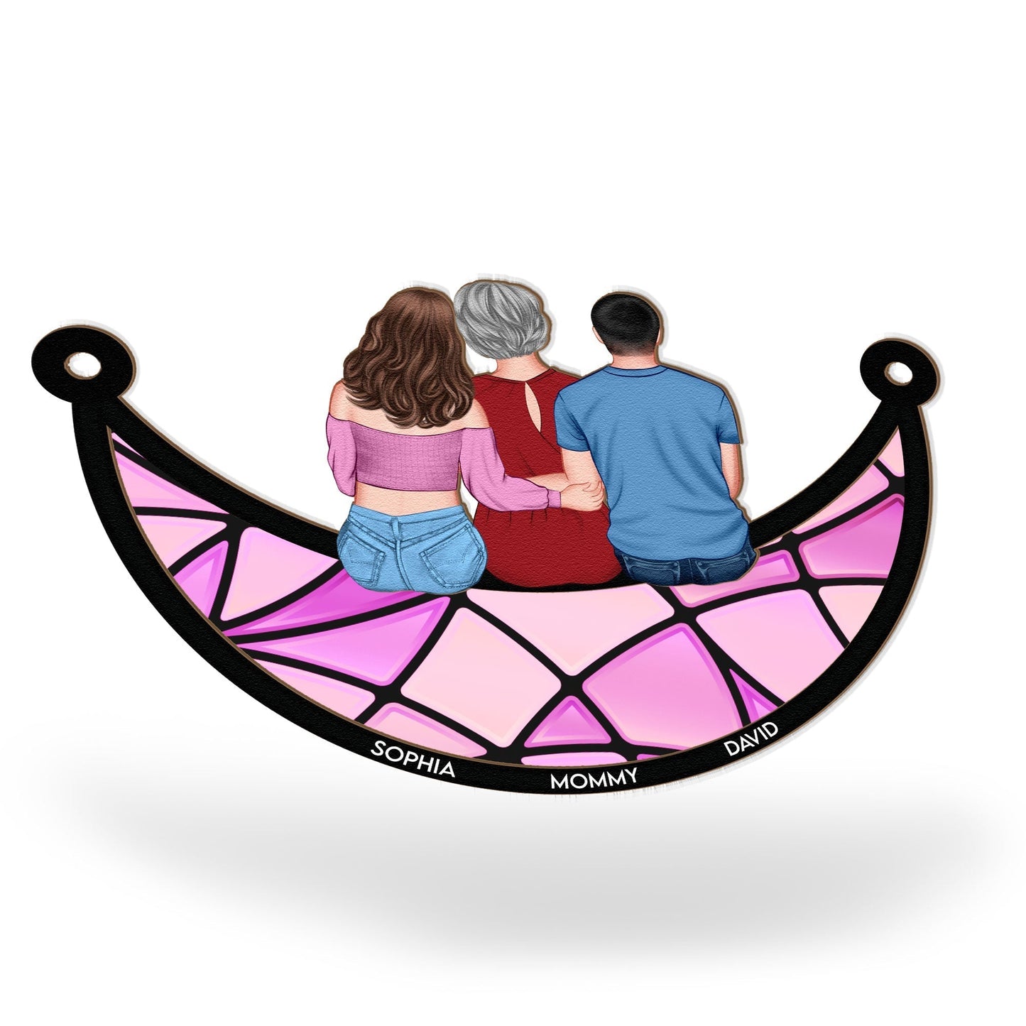 Personalized Wood and Acrylic Layered Ornament, Mom With Kids Sitting Together, Vibrant Suncatcher Style, Unique Gift For Mom