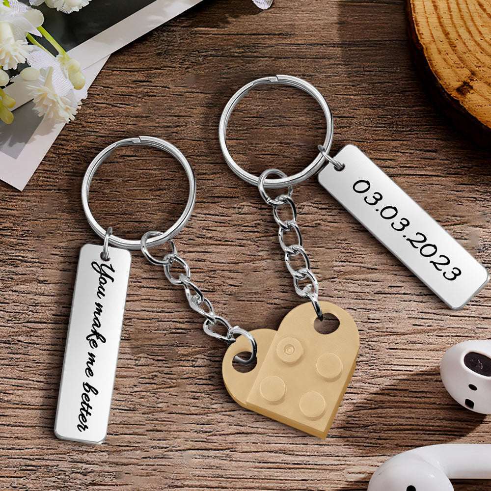 Heart Brick Matching Keychain - Gift For Girlfriend, Wife, Boyfriend, Husband - Personalized Couple Keychain