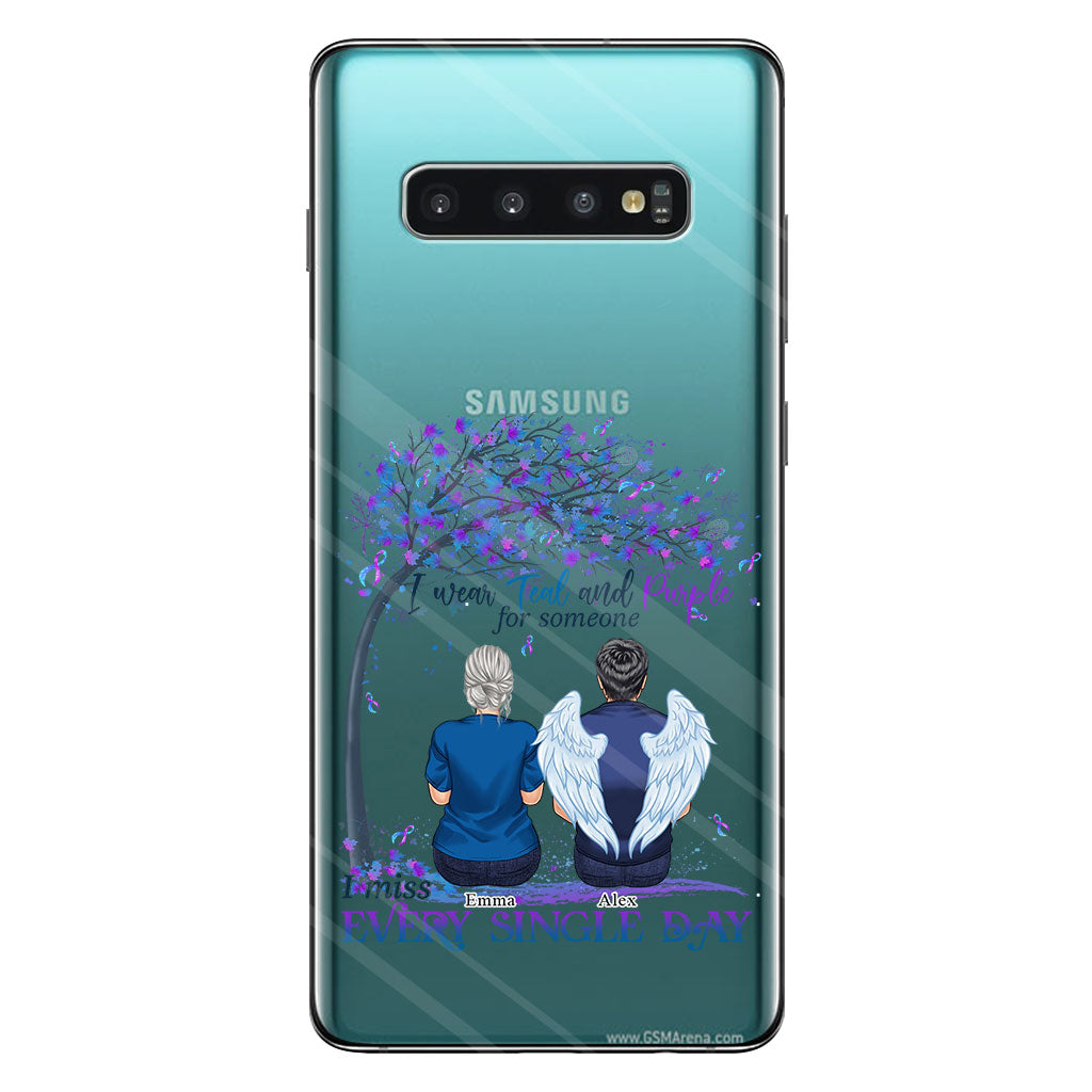 I Wear Teal And Purple - Personalized Suicide Prevention Clear Phone Case
