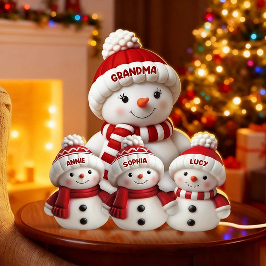 Acrylic Light Box Snowman Family, cozy glow for mantel and holiday décor, heartwarming keepsake and a perfect gift for grandma