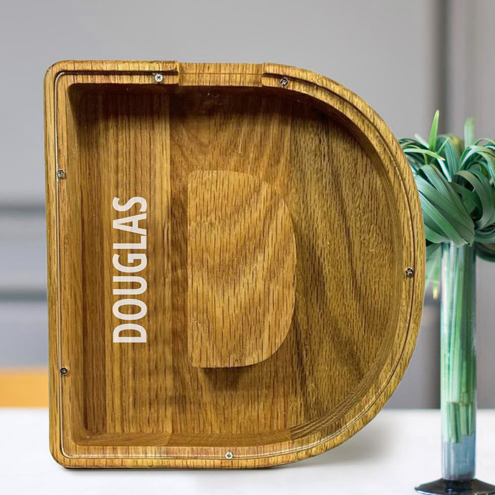 Custom Initial And Name - Personalized Letter And Name Tung Wooden Piggy Bank