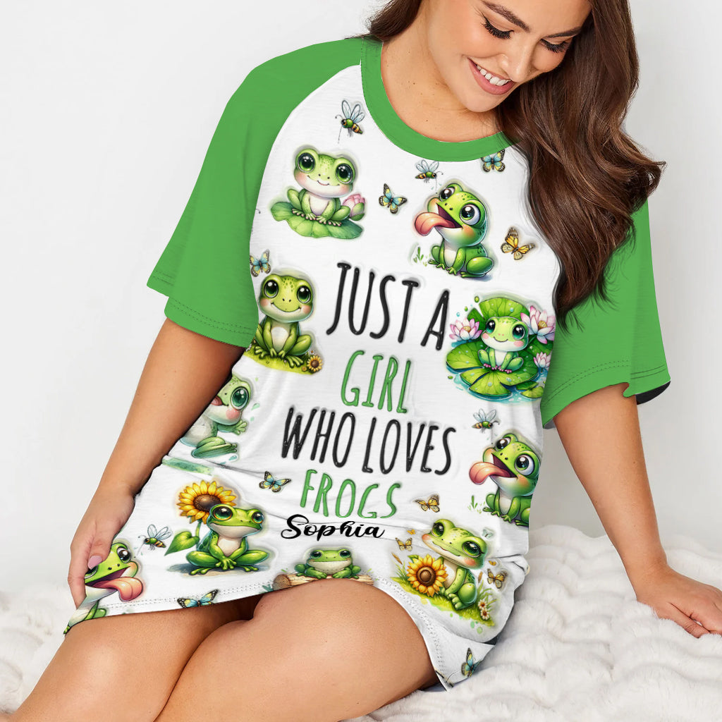 Just A Girl Who Loves Frogs - Personalized Frog Sleep T-shirt Dress