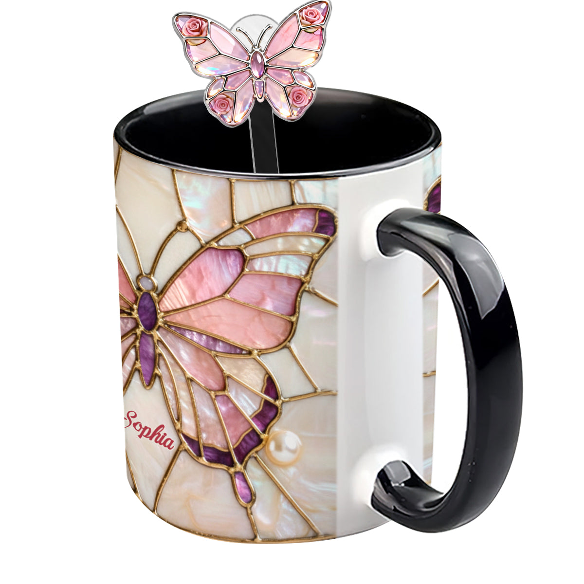 Love Butterflies - Personalized Butterfly Set Accent Mug with Acrylic Stirrers