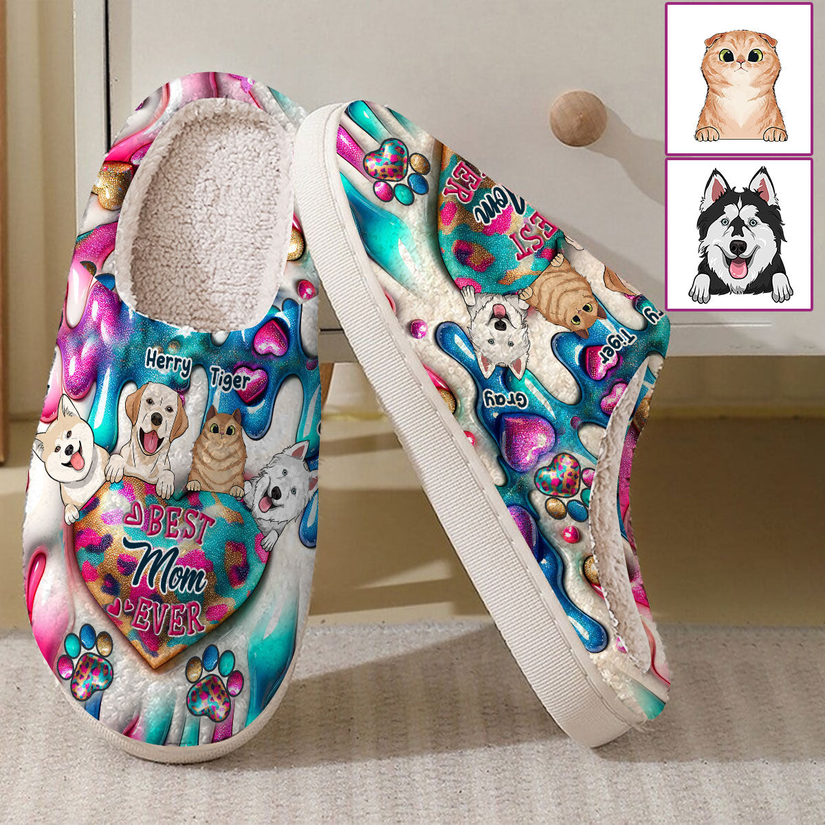 Best Mom Ever Fur Mama - Personalized Dog Slippers
