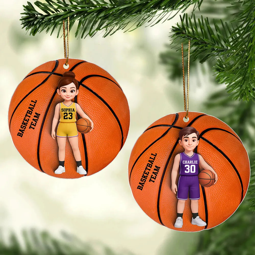 Basketball Player Acrylic Ornament – Festive Tree Décor with Ball, Unique Keepsake Gift for Athletes, Coaches, Teammates, and Sports Families