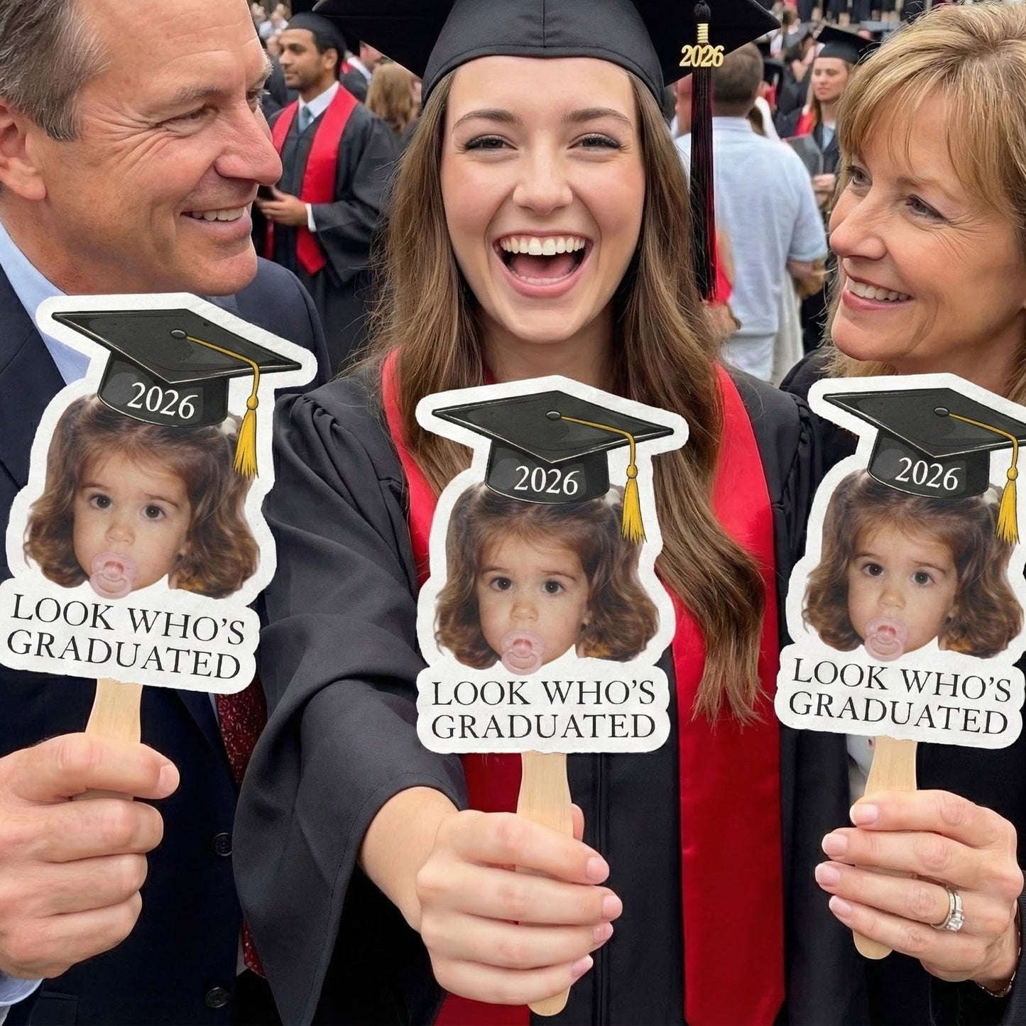 Personalized Graduation Fan with Childhood Photo, Look Who's Graduated, Unique Creative Gift for Grad Celebration