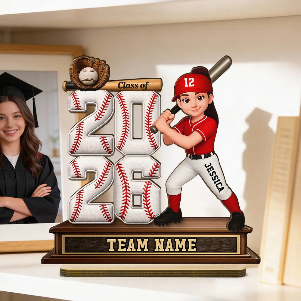 2-Layer Wooden Plaque for a Baseball Grad, Custom Player and Team Name Keepsake with Stadium Vibes, Heartfelt Gift