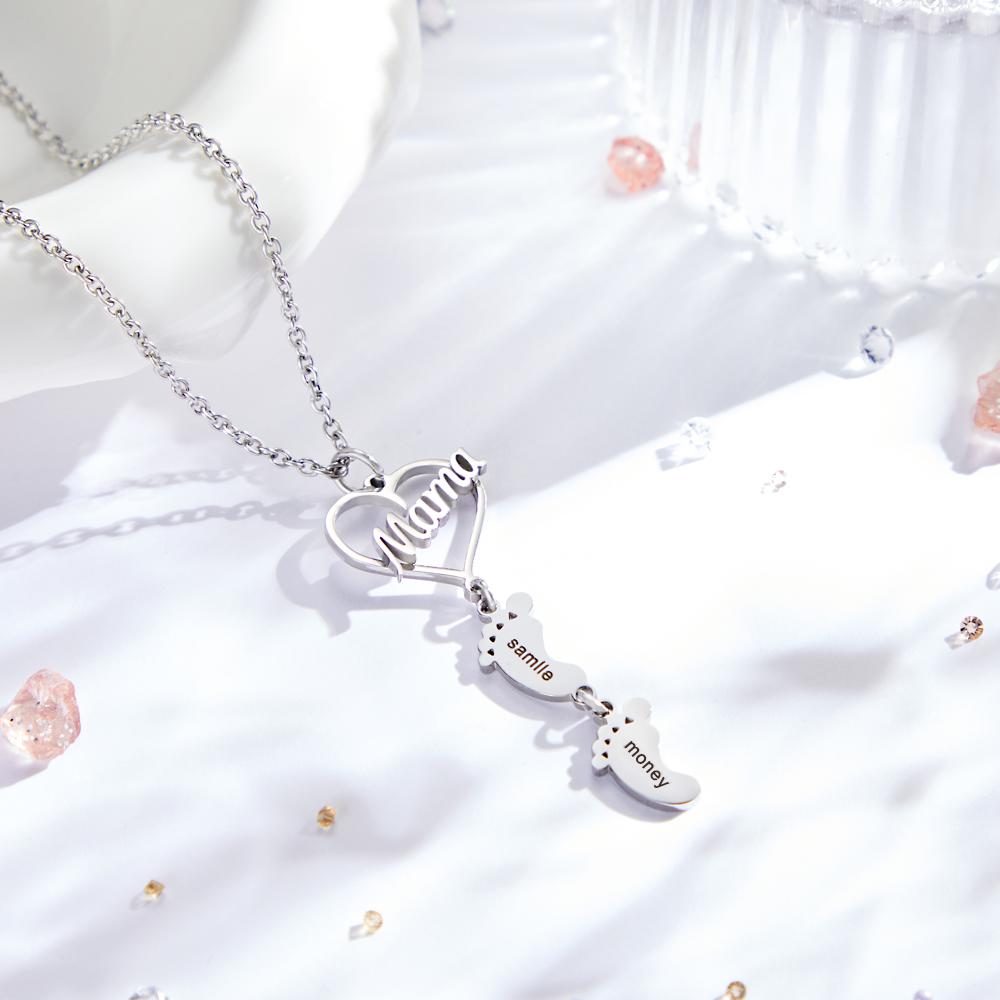 Heart Baby Feet Charm - Personalized Newborn Necklace