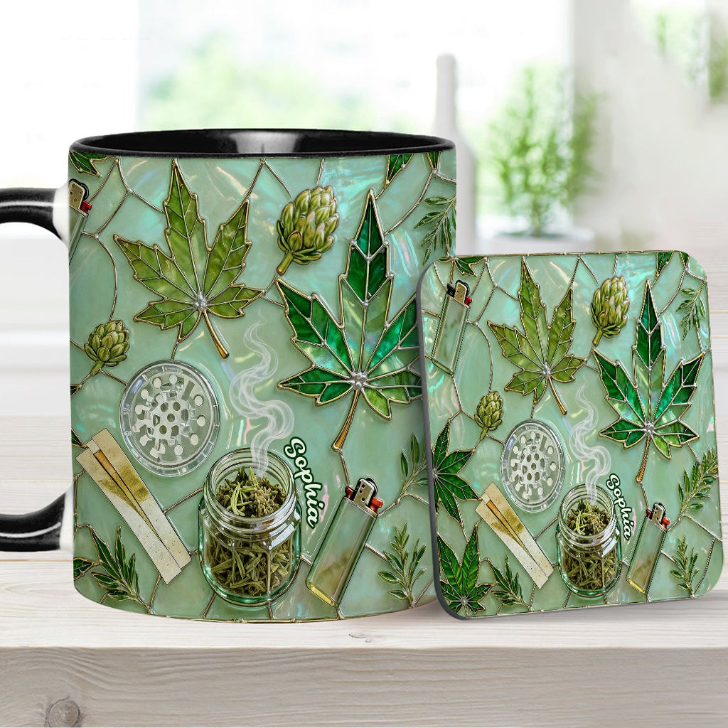 Green Magic Leaf - Personalized Weed Accent Mug & Coaster