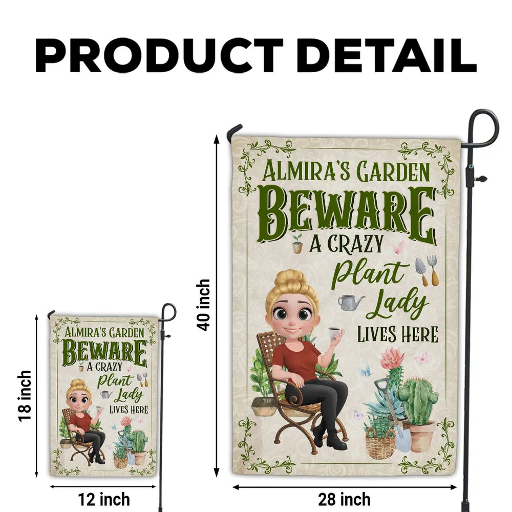 Customizable Plant Lover Garden Flag – “Beware A Crazy Plant Lady” Quote, Perfect for Gardeners