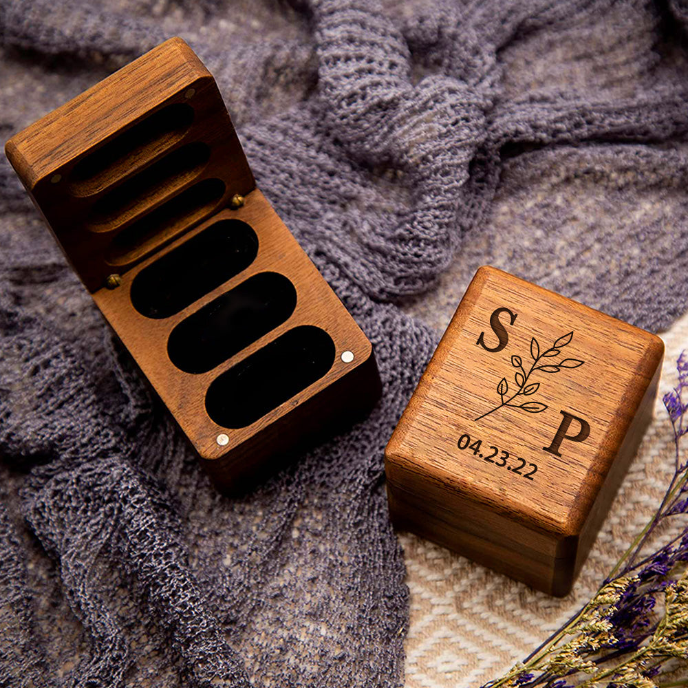 Custom Engraved Text - Personalized Triple Slot Wooden Ring Box