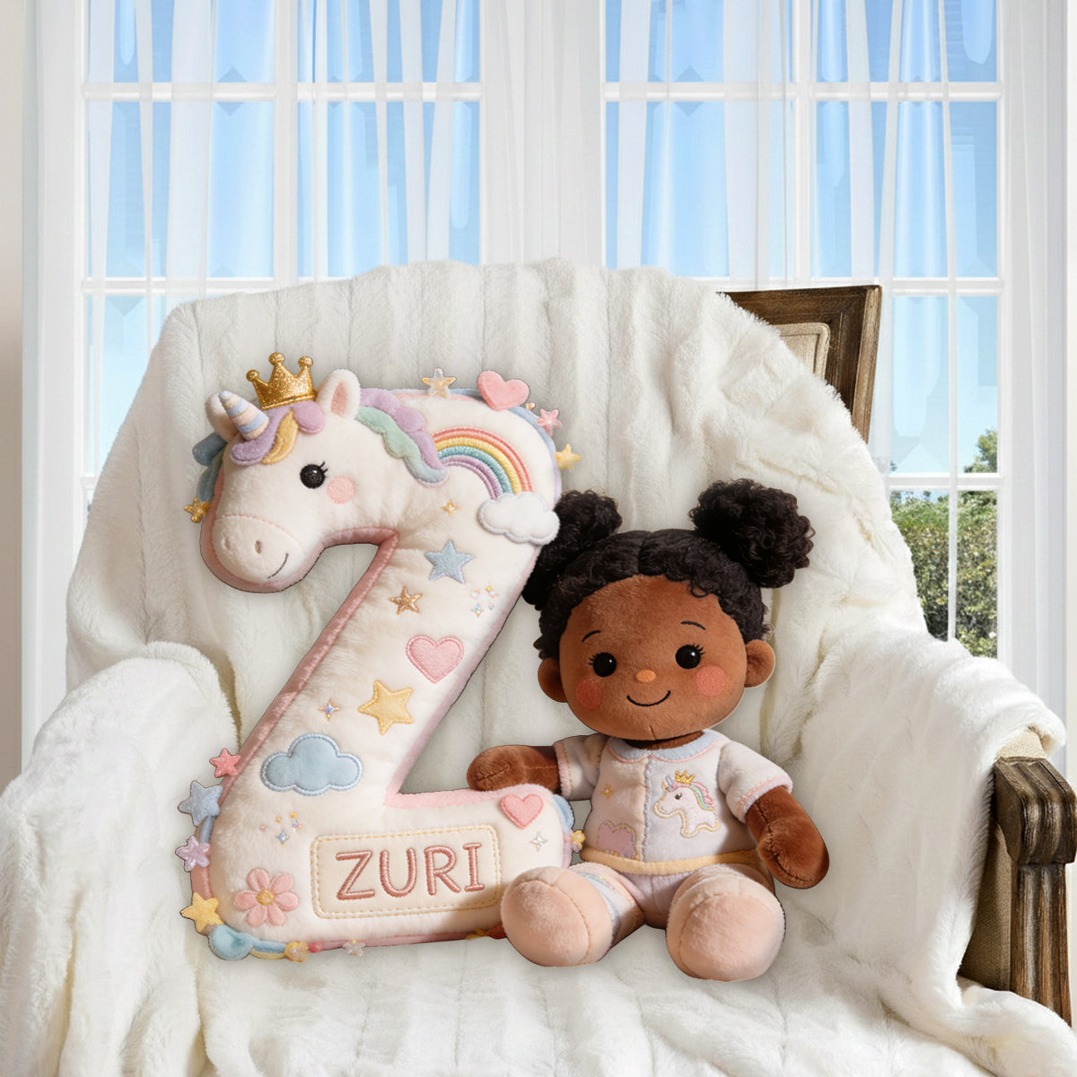Alphabet Letter & Custom Photo And Theme - Personalized Kid Premium Faux Fur Pillow