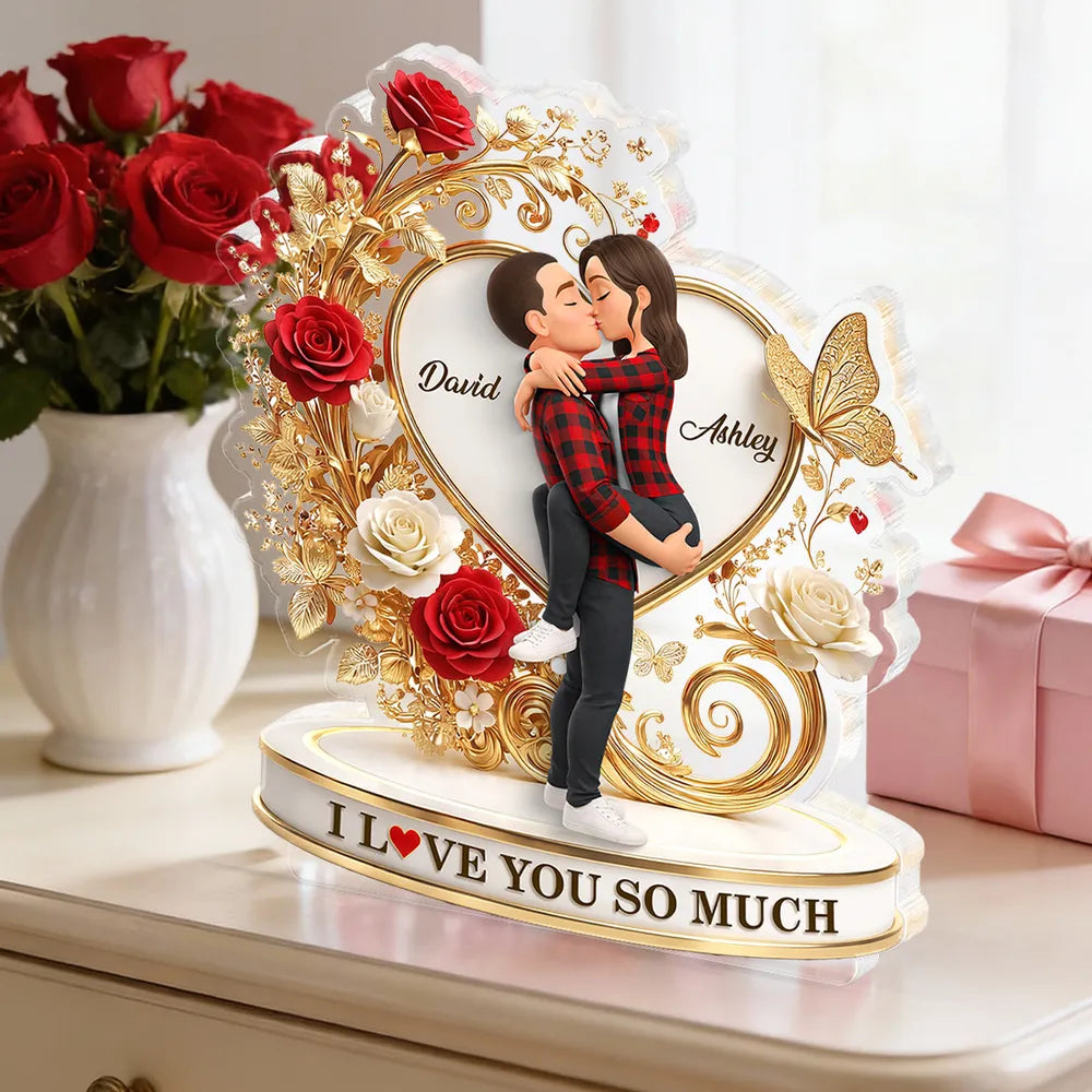 Shaped Acrylic Block Plaque Personalized with Names, I LOVE YOU SO MUCH Heart Design, Sweet Love Memory Home Accent, Creative Gift for Couple
