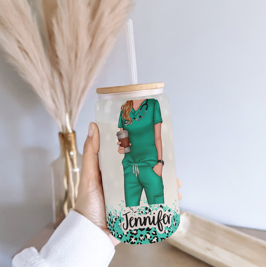 Coffee Scrubs And Rubber Gloves - Personalized Nurse Can Glass