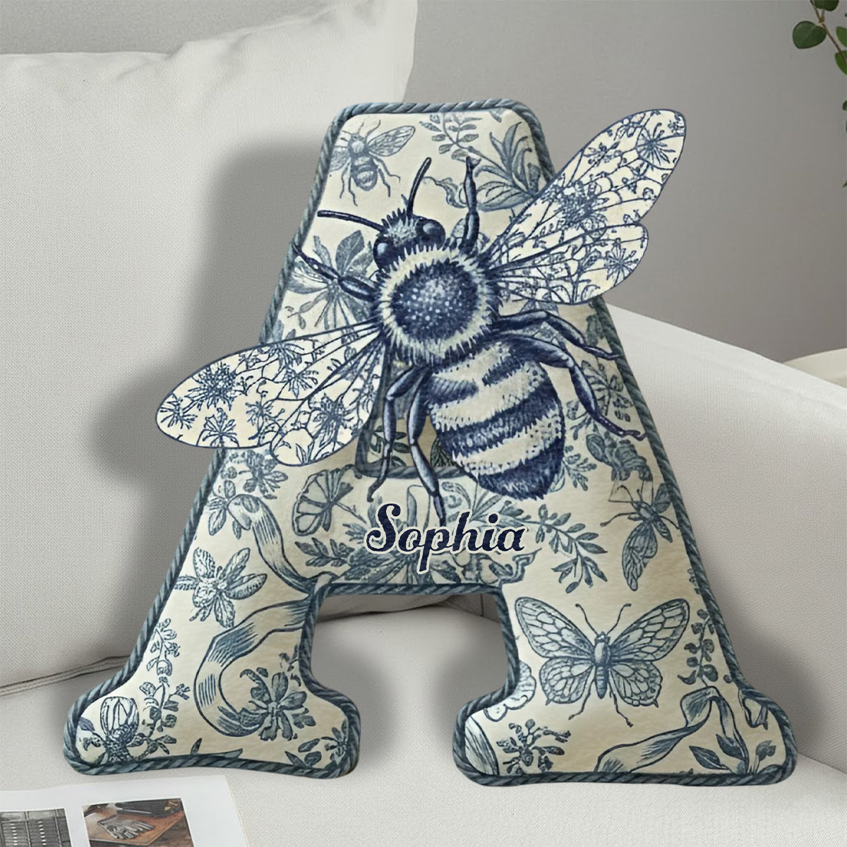 Bee Toile De Jouy - Personalized Bee Faux Fur Shaped Pillow