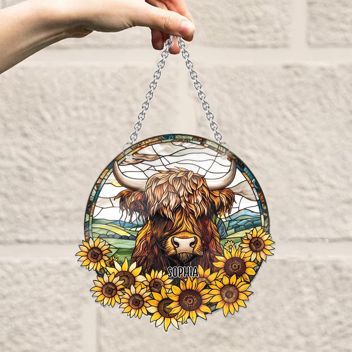 Baby Cow Sunflower - Personalized Window Hanging Suncatcher Ornament
