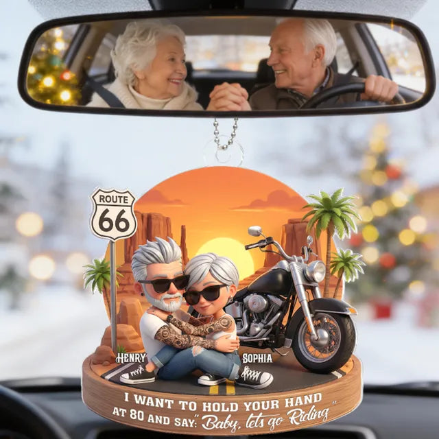 Acrylic Car Hanger Personalized Romantic Road Trip Scene Baby Let's Go Riding Quote - Cute Car Mirror Decor Gift for Couples
