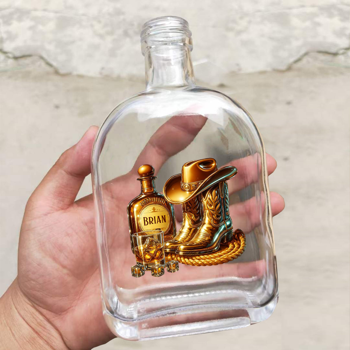 Cowboy Boots Hat - Personalized Whisky Wine Bottle