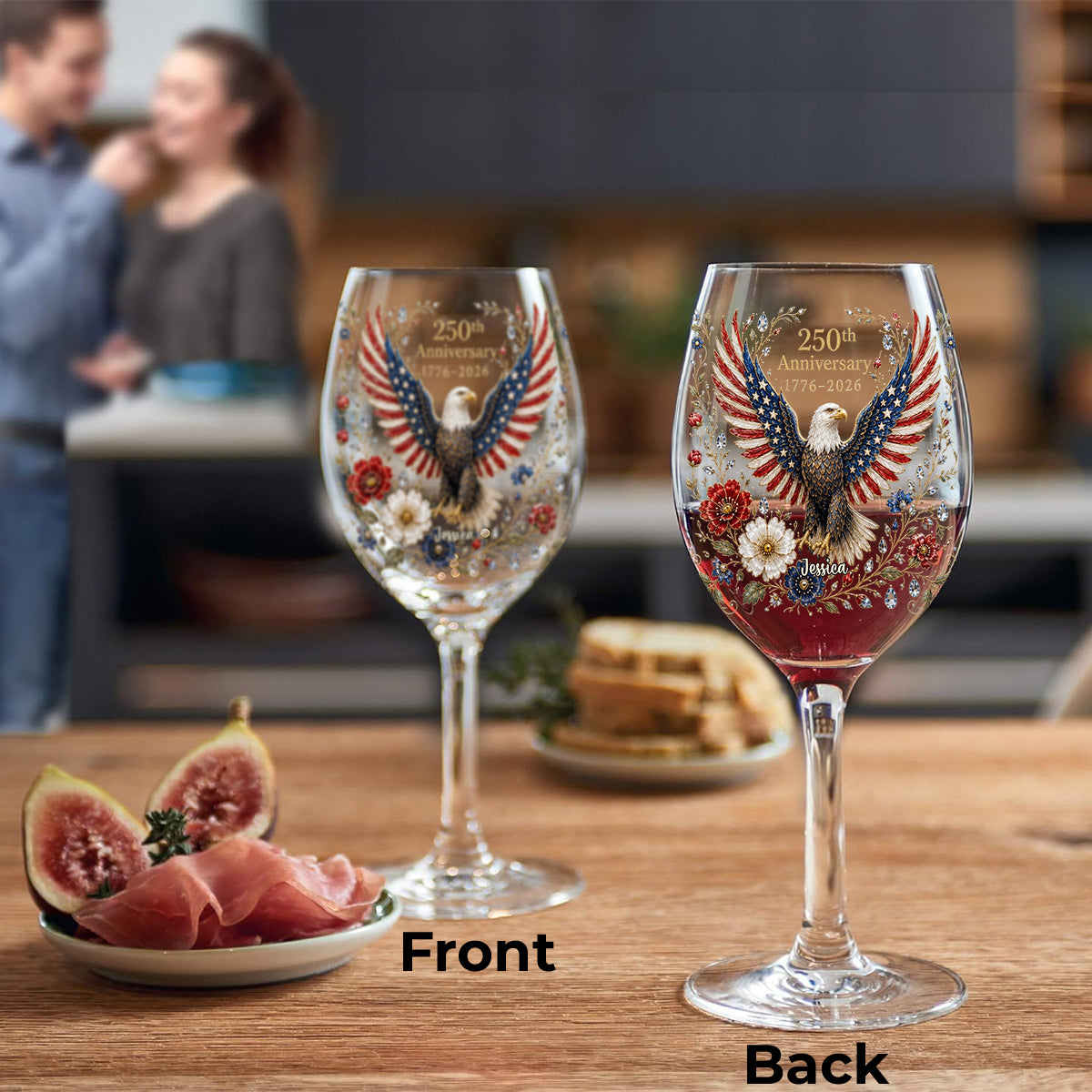 Land Of The Free - Personalized Bald Eagle Long Stem Wine Glass With Box