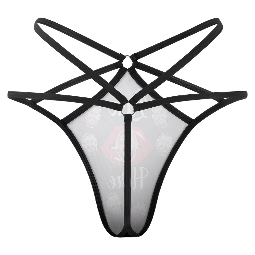 Lick Here Custom Face - Personalized Couple Sexy Women's Briefs G-strings