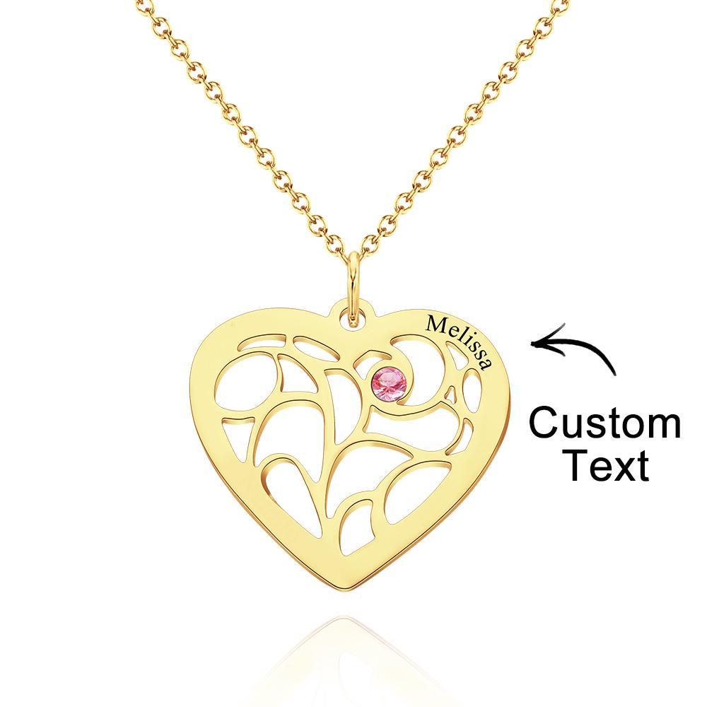 Our Family - Personalized Family Name Heart Pendant Necklace with Birthstone