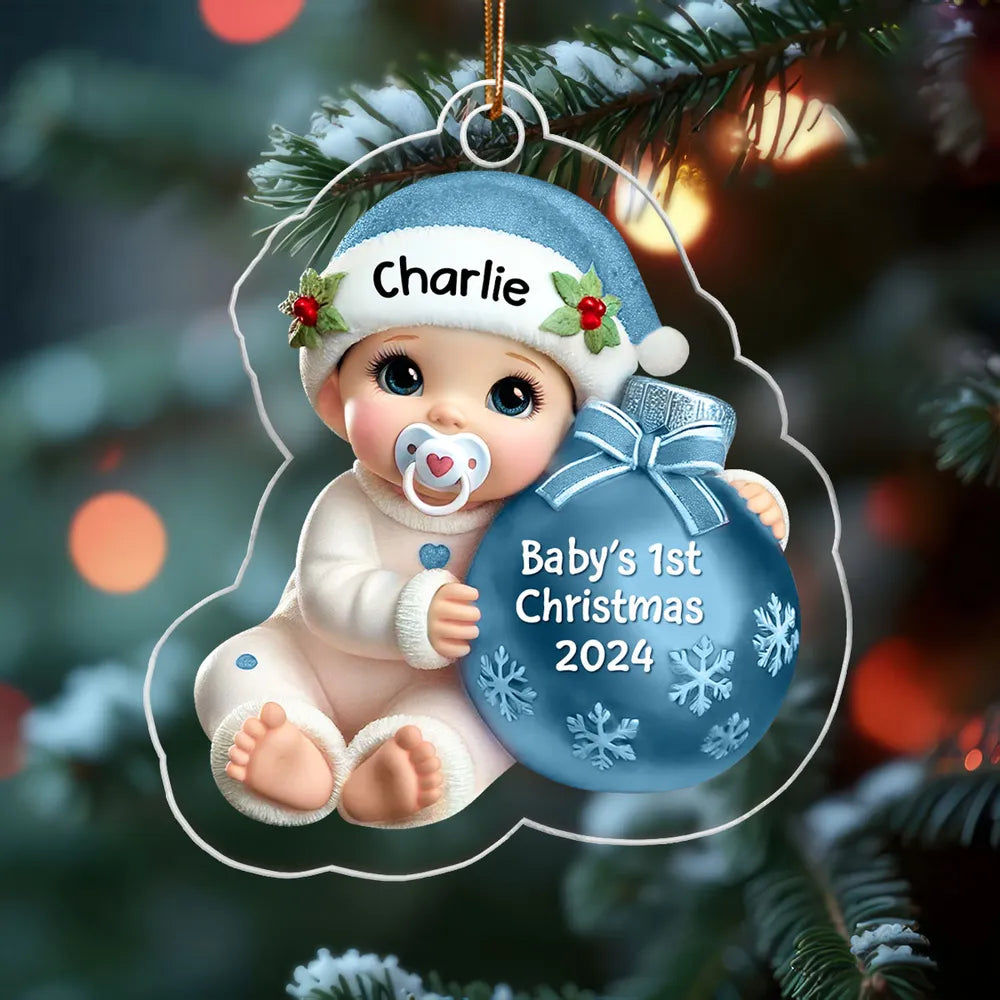Personalized Acrylic Ornament for Baby's First Christmas – Cute Blue Baby Design, Festive Keepsake, Unique Gift for New Parents