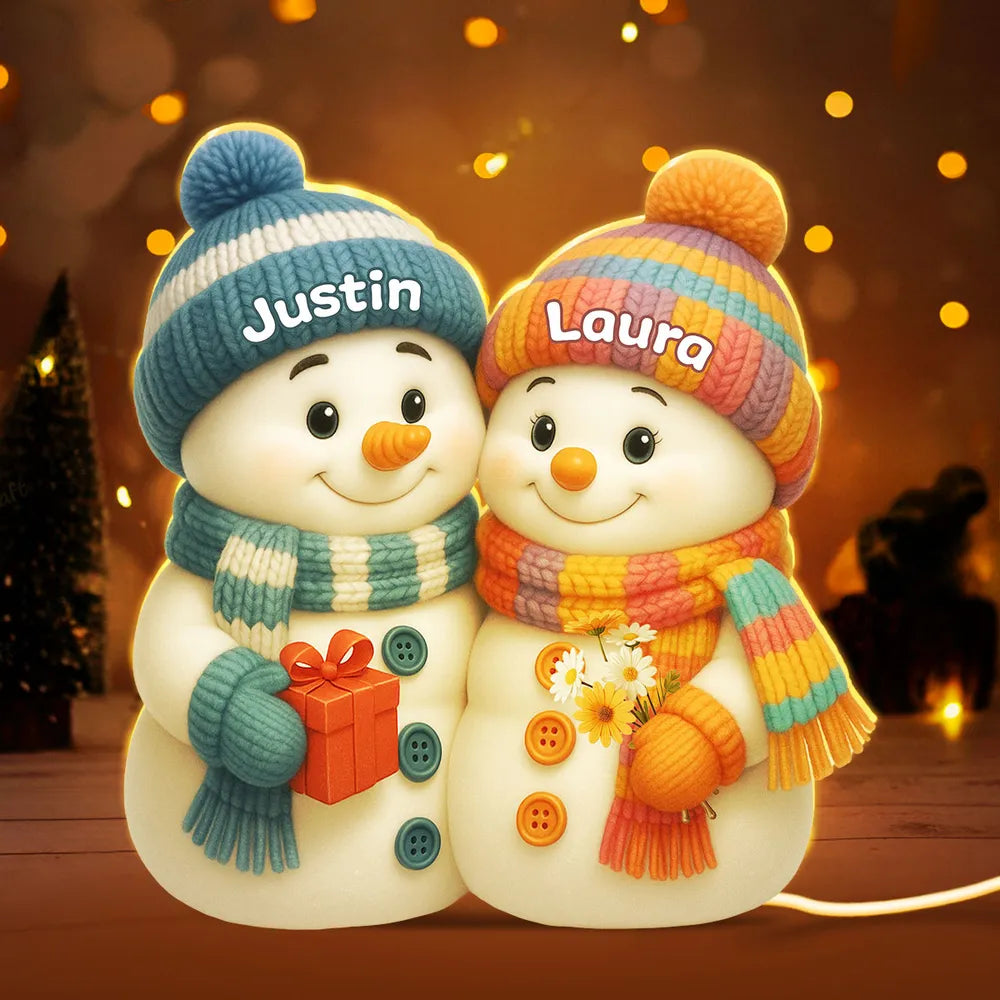 Snowman Couple Acrylic Light Box – Cozy Winter Glow, Perfect Gift for Lovers & Christmas Décor