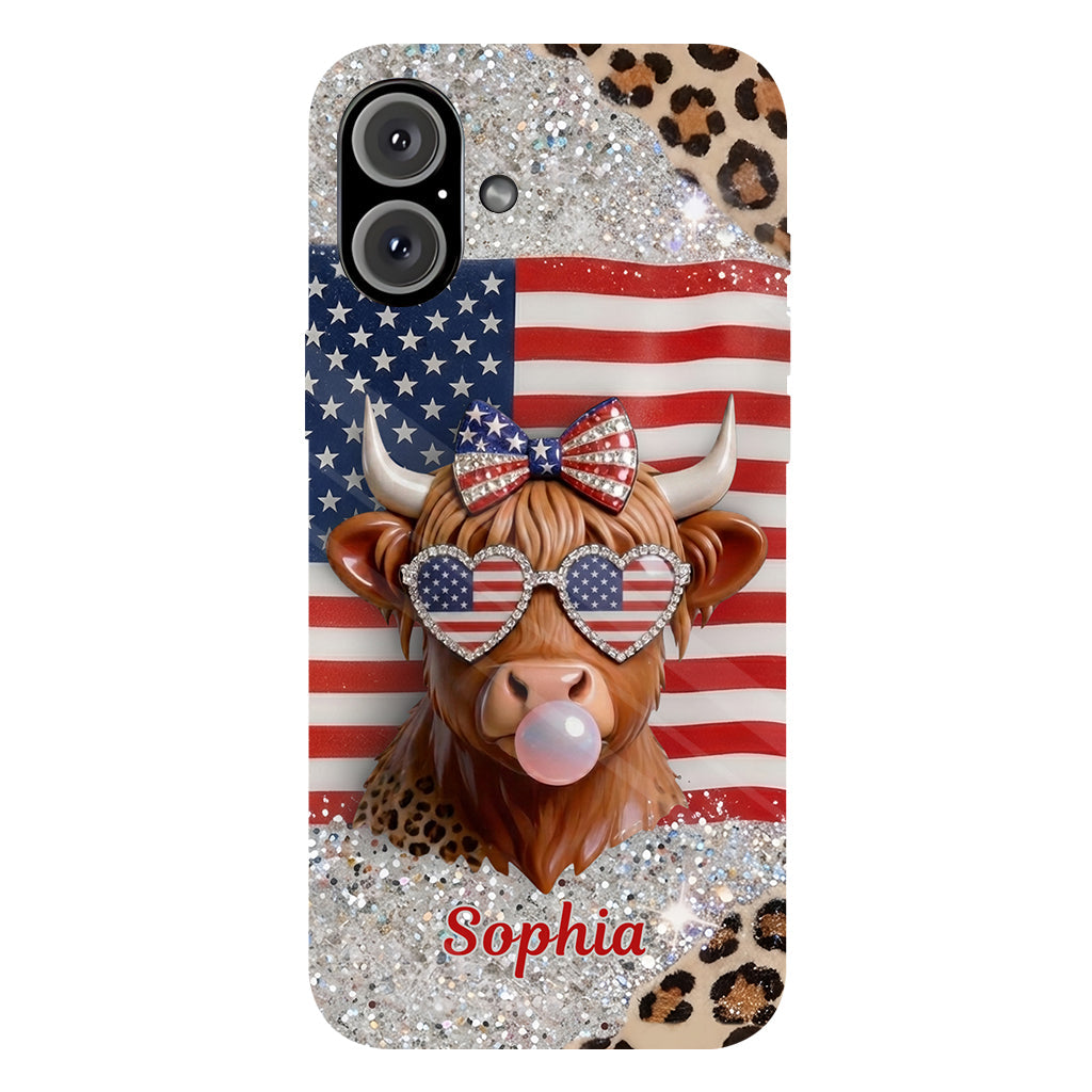 Highland Cow Patriotic - Personalized Highland Cow Full Print Phone Case & Phone Grip