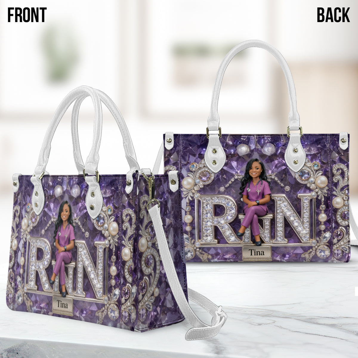 Custom Any Photo Gift For Nurse/Healthcare Personnel - Personalized Nurse Leather Handbag