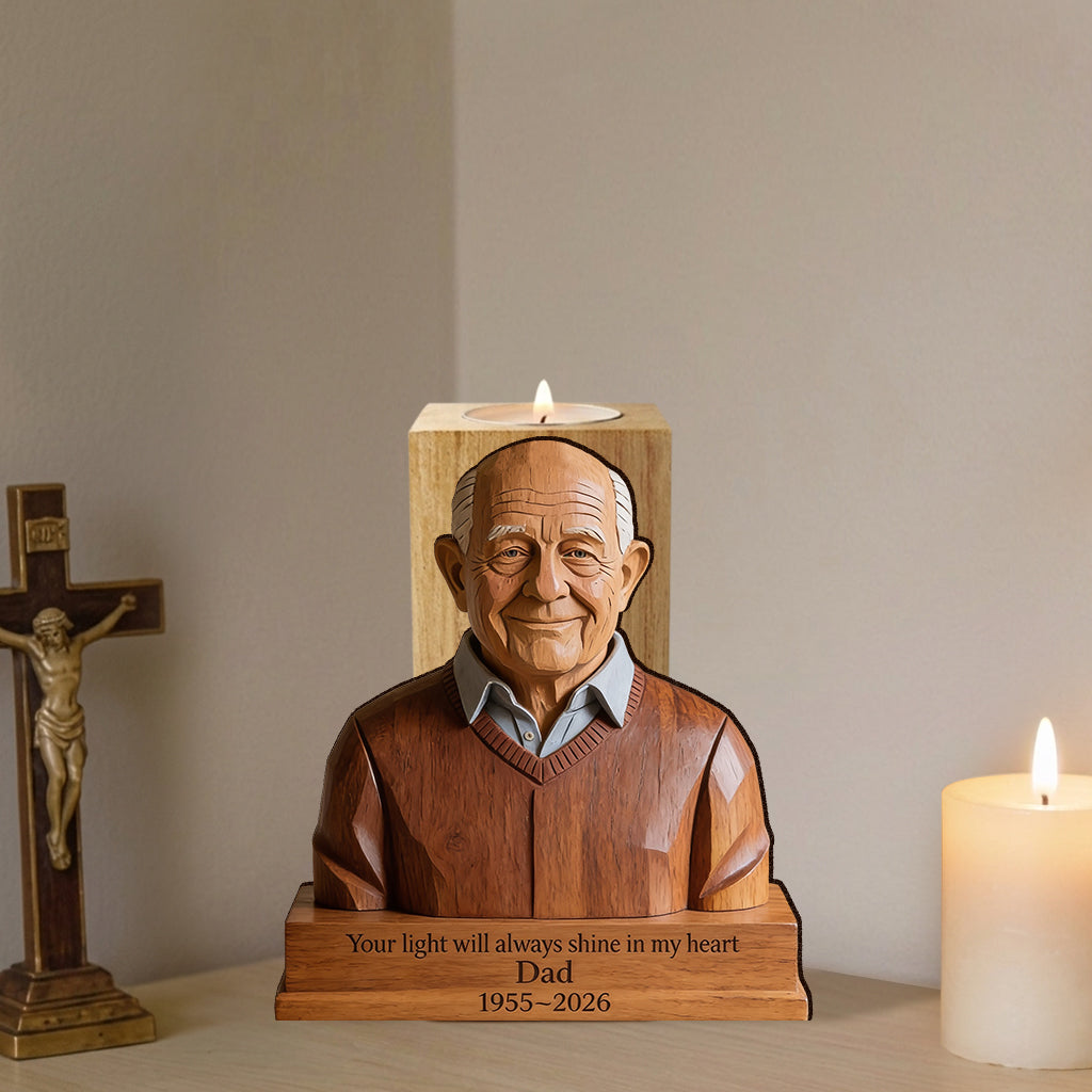 In Loving Memory - Personalized Memorial Custom Shape Wooden Candle Holder