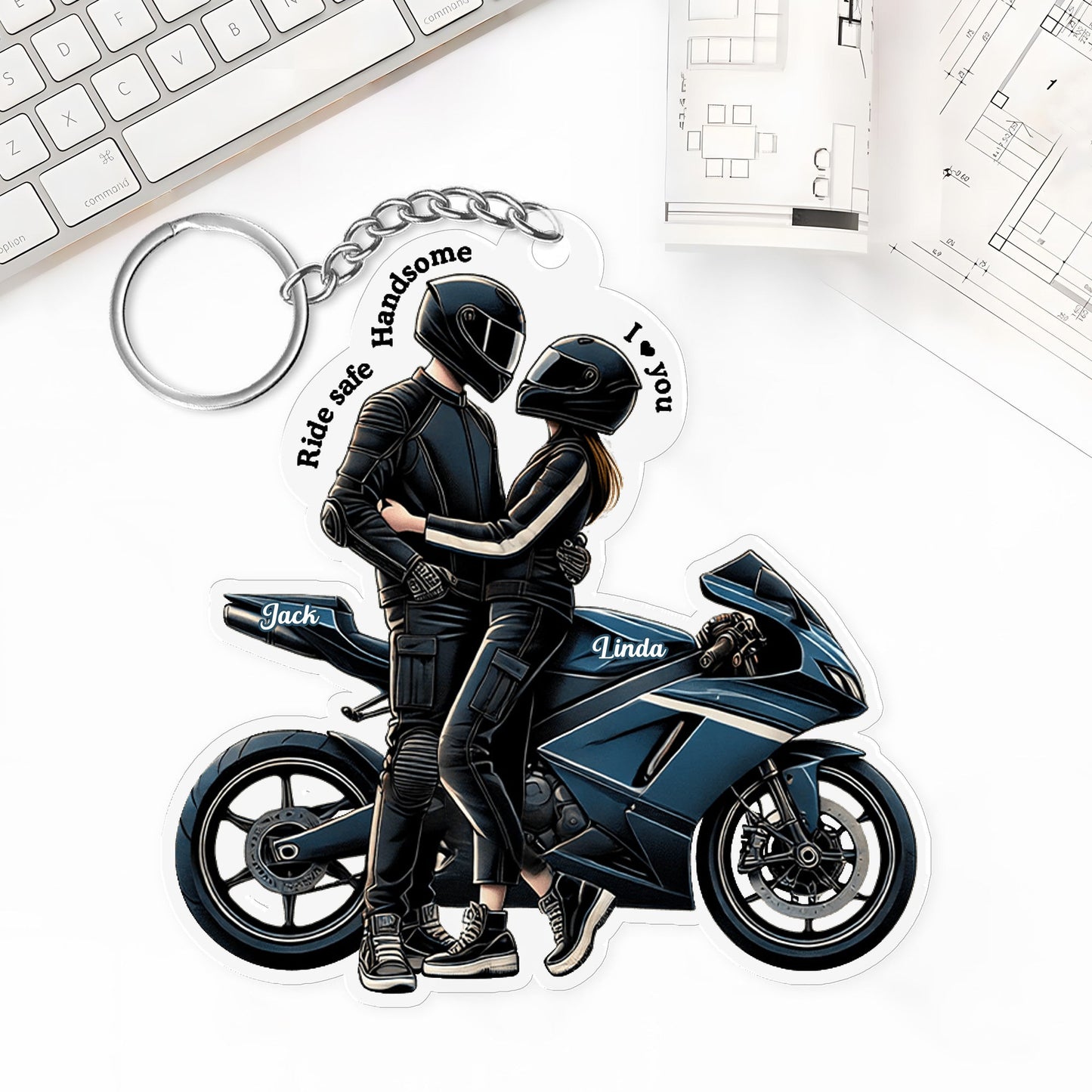 "Romantic Ride" Personalized Acrylic Keychain for Couples, Ideal Keepsake for Anniversaries or Daily Surprises!