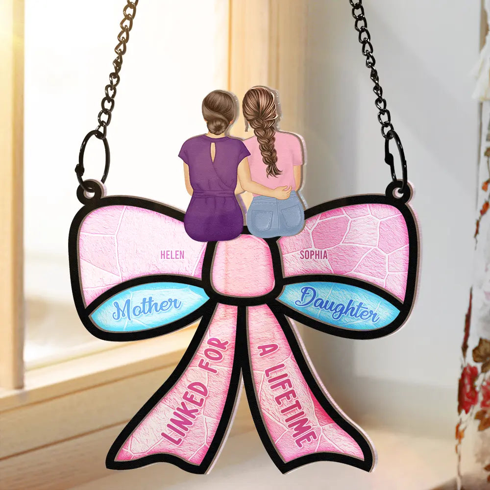 Mother & Daughter – Forever Linked Together - Personalized Wood and Acrylic Layered Ornament with Heartwarming Message, Perfect for Mother’s Day Gift