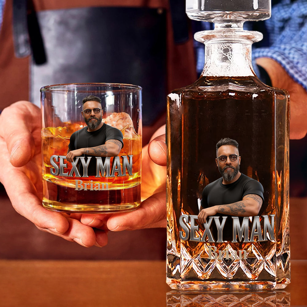 Custom From Photo - Personalized Father Whiskey Decanter Set
