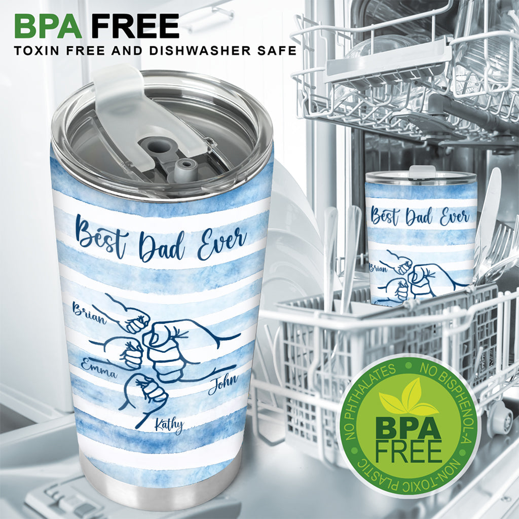 Best Dad Ever Fist Bump Retro Stripes - Personalized Father Tumbler