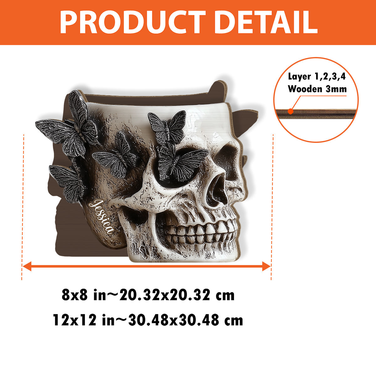 Butterfly Skull - Personalized Skull Wooden Pen Holder