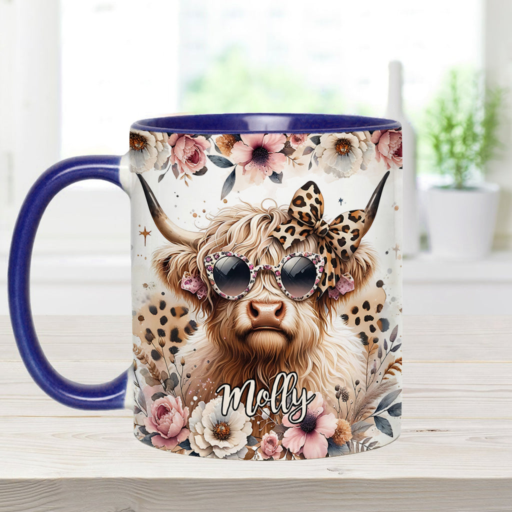 Cool Cow With Leopard Glasses - Personalized Accent Mug