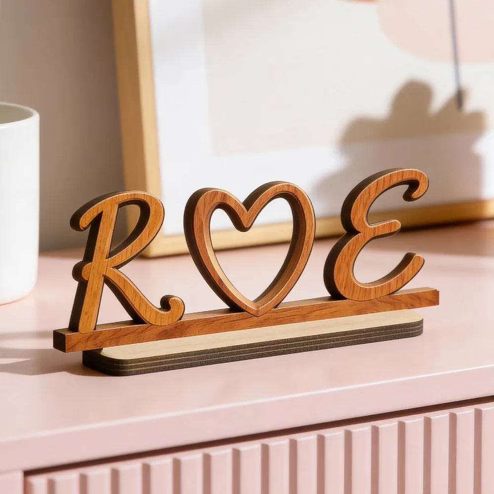 Personalized 2-Layer Wooden Plaque with Initials Heart, Romantic Shelf Decor, Unique Gift for Couples