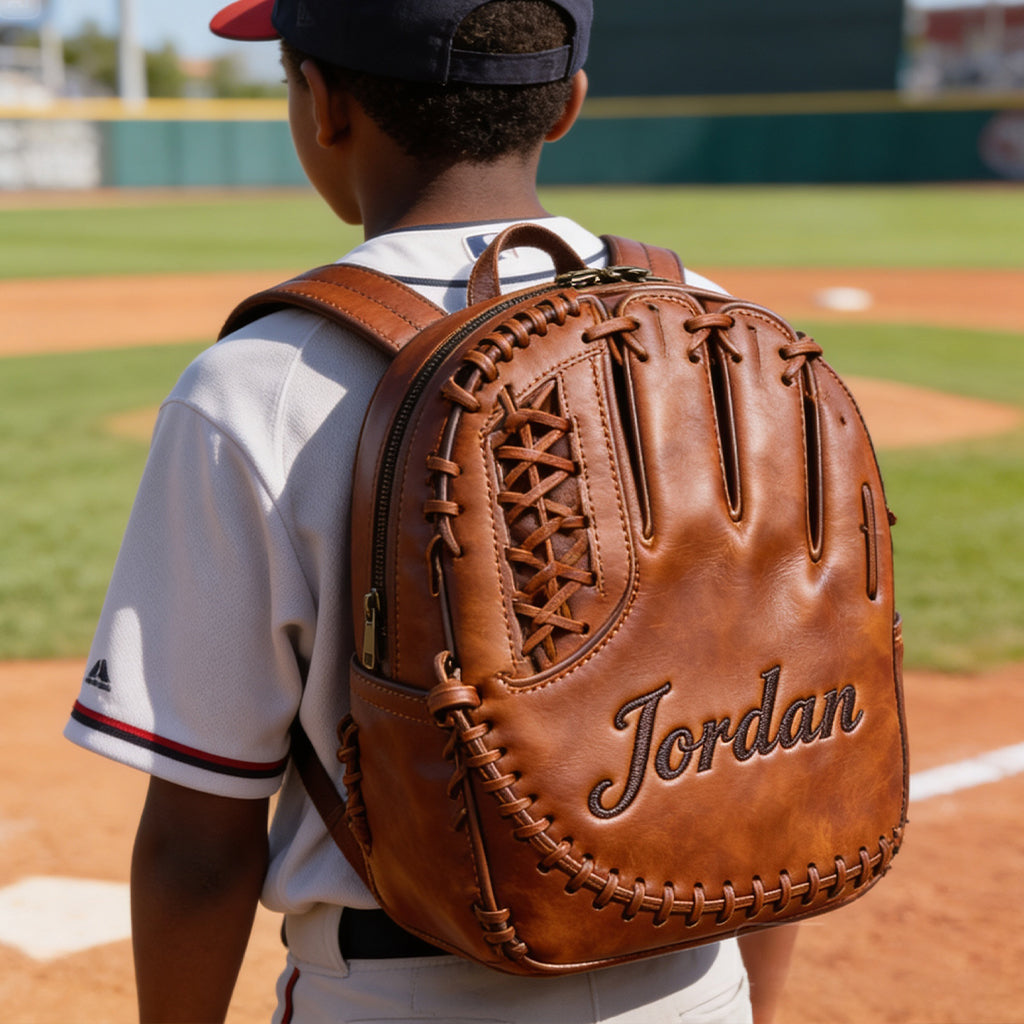 Leather Baseball Glove - Personalized Baseball Changeable Leather Patch Backpack