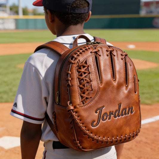 Leather Baseball Glove - Personalized Baseball Changeable Leather Patch Backpack