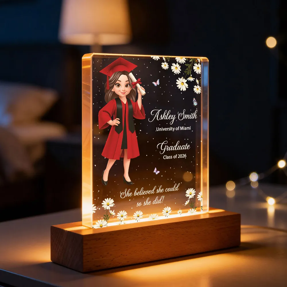 She Believed She Could Personalized LED Light Plaque, Cute Graduation Cap Design Nightstand Decor, Creative Gift