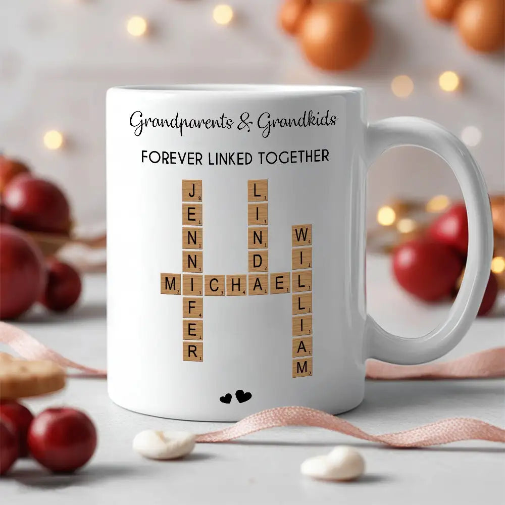 Personalized Crystal Ornament - “Forever Linked Together” Family Name Puzzle, Heartfelt Gift for Grandparents