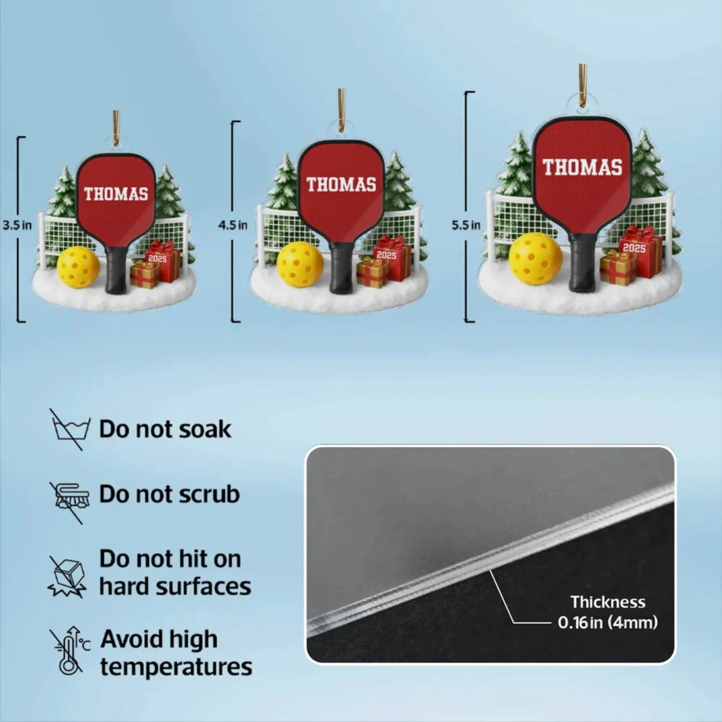 Acrylic Ornament with Pickleball Paddle Design | Clear Printing & Premium Texture, Perfect Gift for Sports Lovers