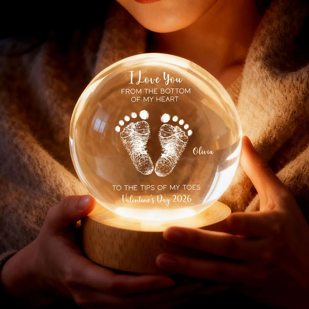 Globe Lamp With I Love You Footprints Quote, Cozy Warm Glow Keepsake, Personalized Unique Gift For Couples