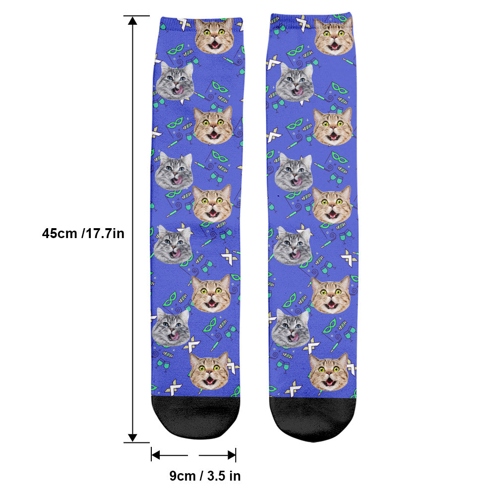 Custom Face Party Pattern - Personalized Cat Socks