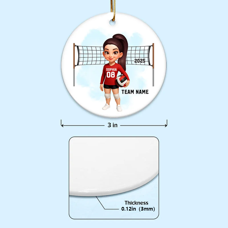 Volleyball Ceramic Ornament — customizable team & number, net backdrop — celebrate big wins, perfect gift for players & coaches