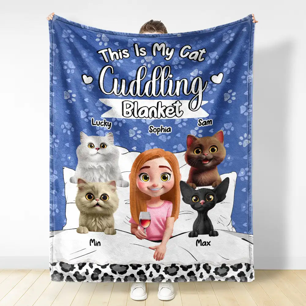This Is My Cat Cuddling Blanket Personalized for Cat Lovers, Perfect Gift for Cat Owners, Fleece and Sherpa Blanket